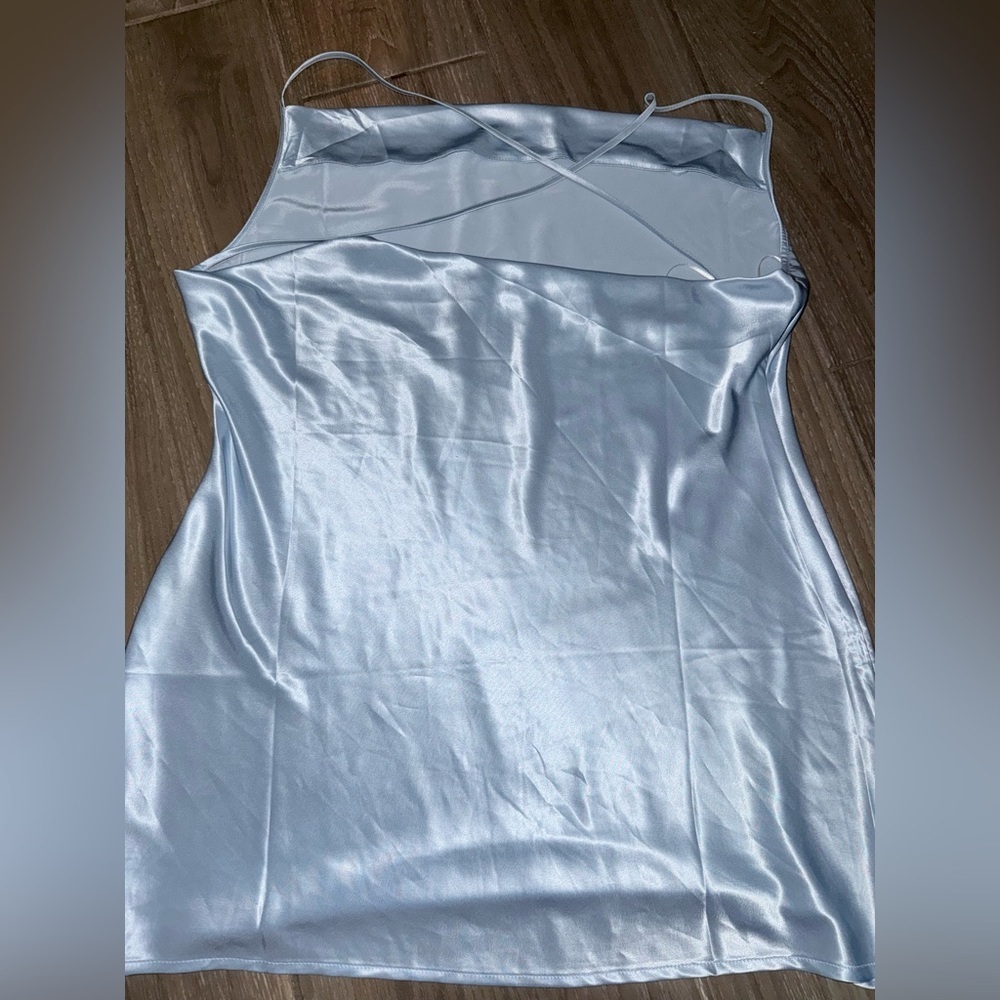 H&M Divided Satin Mini Slip Dress light blue Cowl Neck Backless Y2K Coquette L - Picture 3 of 11